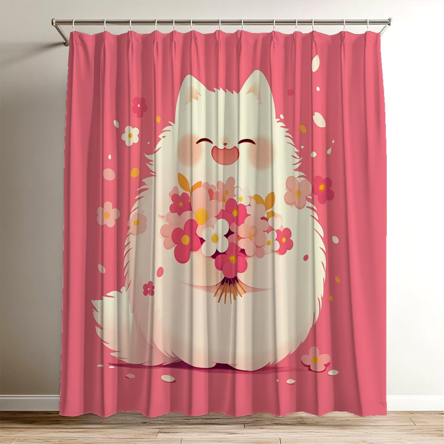 Shower curtain chat et rideau douche rouge 100x120 en tissu imperméable lavable avec crochets