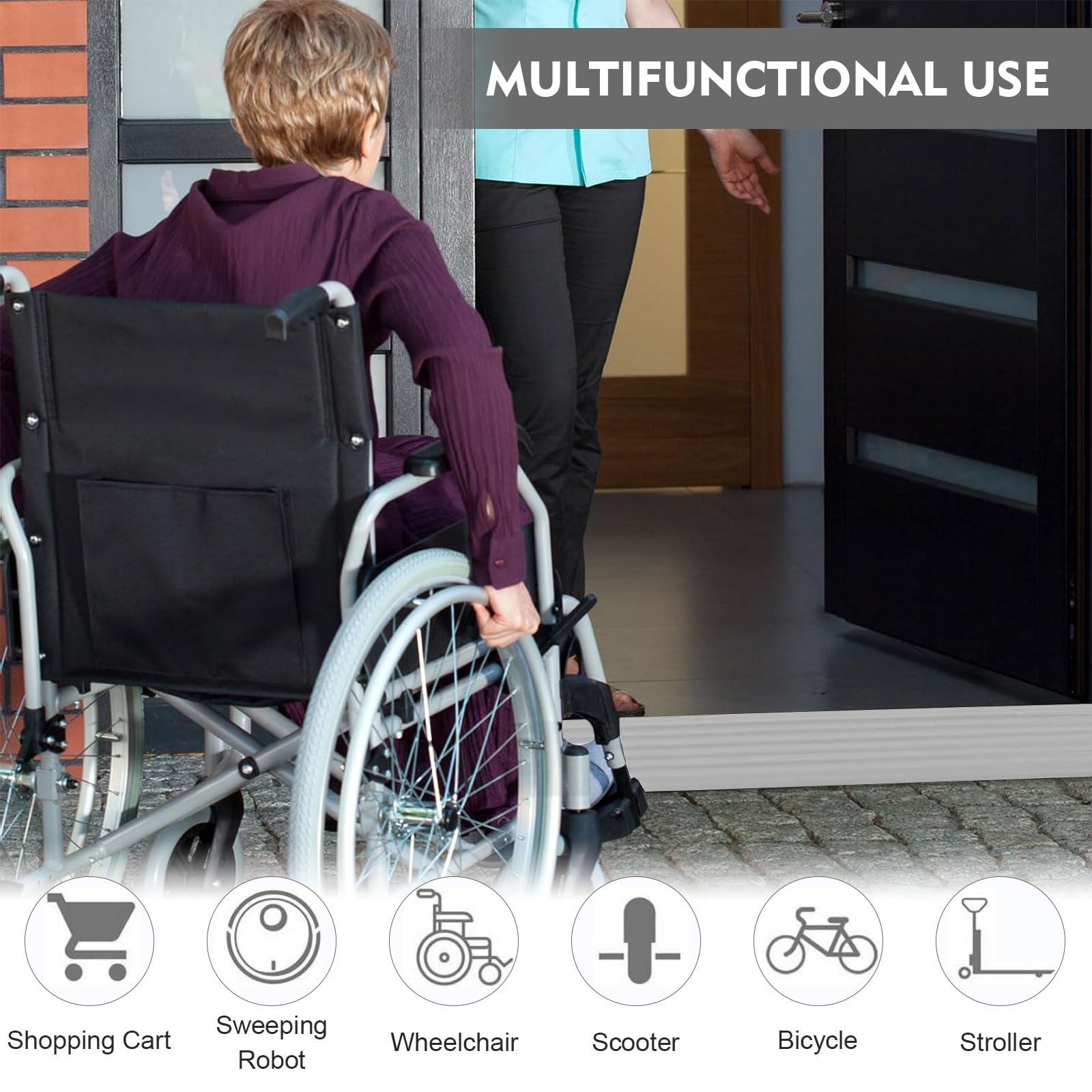 Rampa per Disabili, 100 cm x 8cm x 3cm Soglia di Dislivello Pavimento Autoadesivo, Rampa moto Adatto per Passeggini, Sedie a Rotelle o Scooter (Grigio, Altezza 3cm)