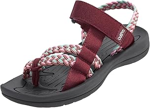 OutPro DamenSandalen mit Geflochtenen Riemen, Sommer Strandsandalen mit Fußgewölbeunterstützung, Verstellbare Sandalen mit Offenem Zehenbereich und Klettverschluss für Strandurlaub, Freizeitspazierga