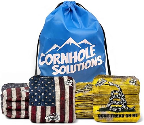 Cornhole Solutions Professional Regulation 6x6 Pro Style Cornhole Bags - Stick & Slick Bags wHigh Quailty Resin Fill - USA Flag Design Options -