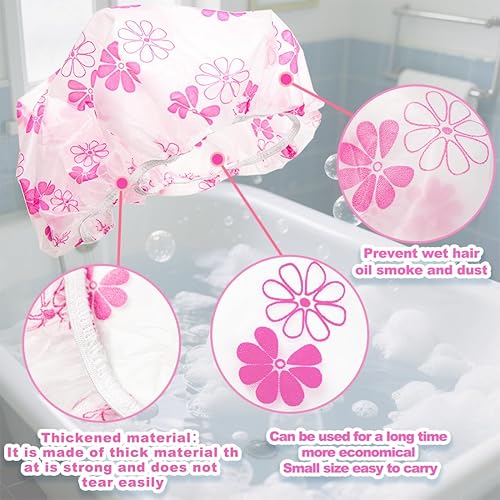 18 Pack Shower Caps - Waterproof Reusable for Women(Red Flowers)