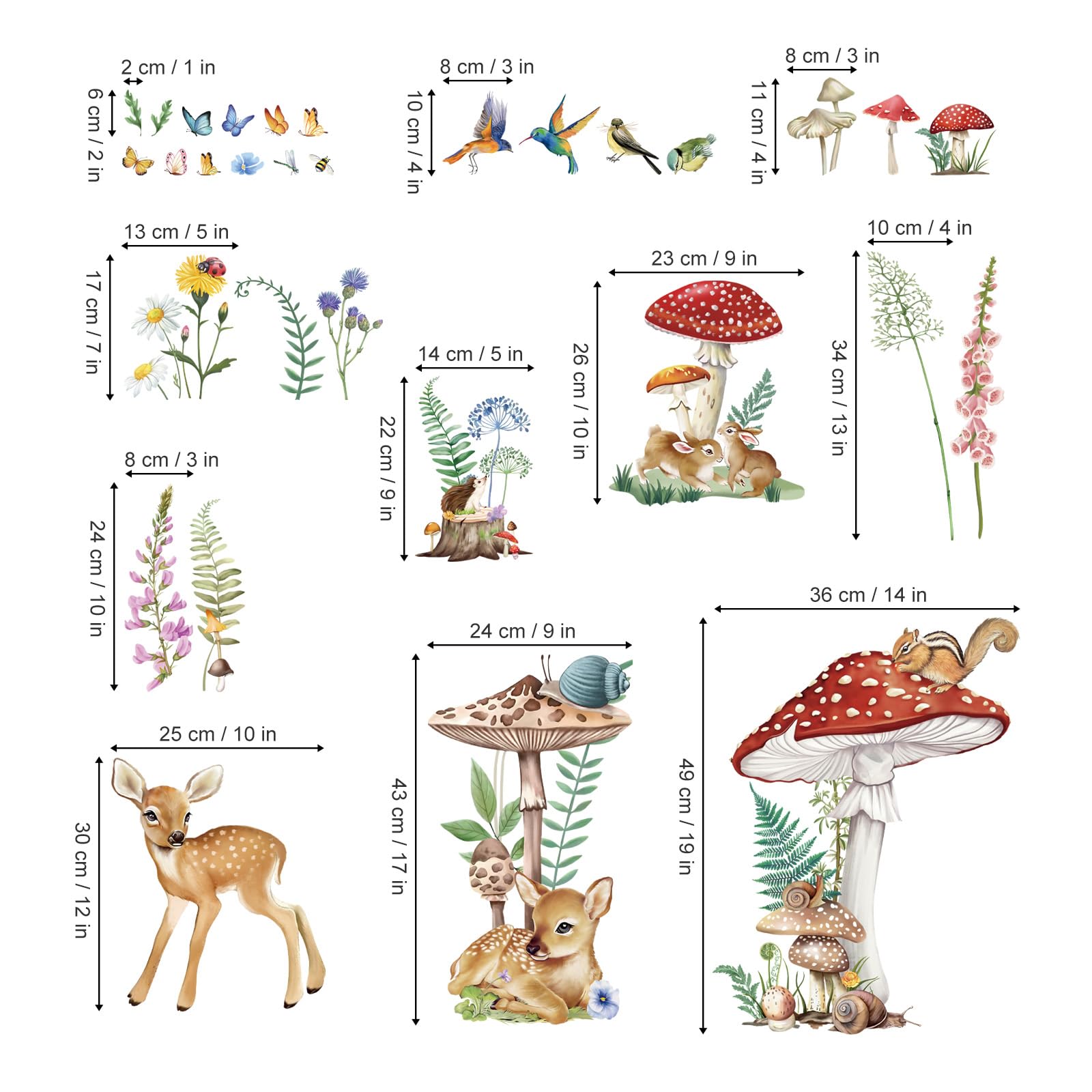 wondever Adesivi Murali Animali Foresta Albero Grande Sticker da Muro Animali del Bosco Orso Volpe Cervo Adesivi da Parete per Camerette Bambini Asilo Nido (H:135cm
