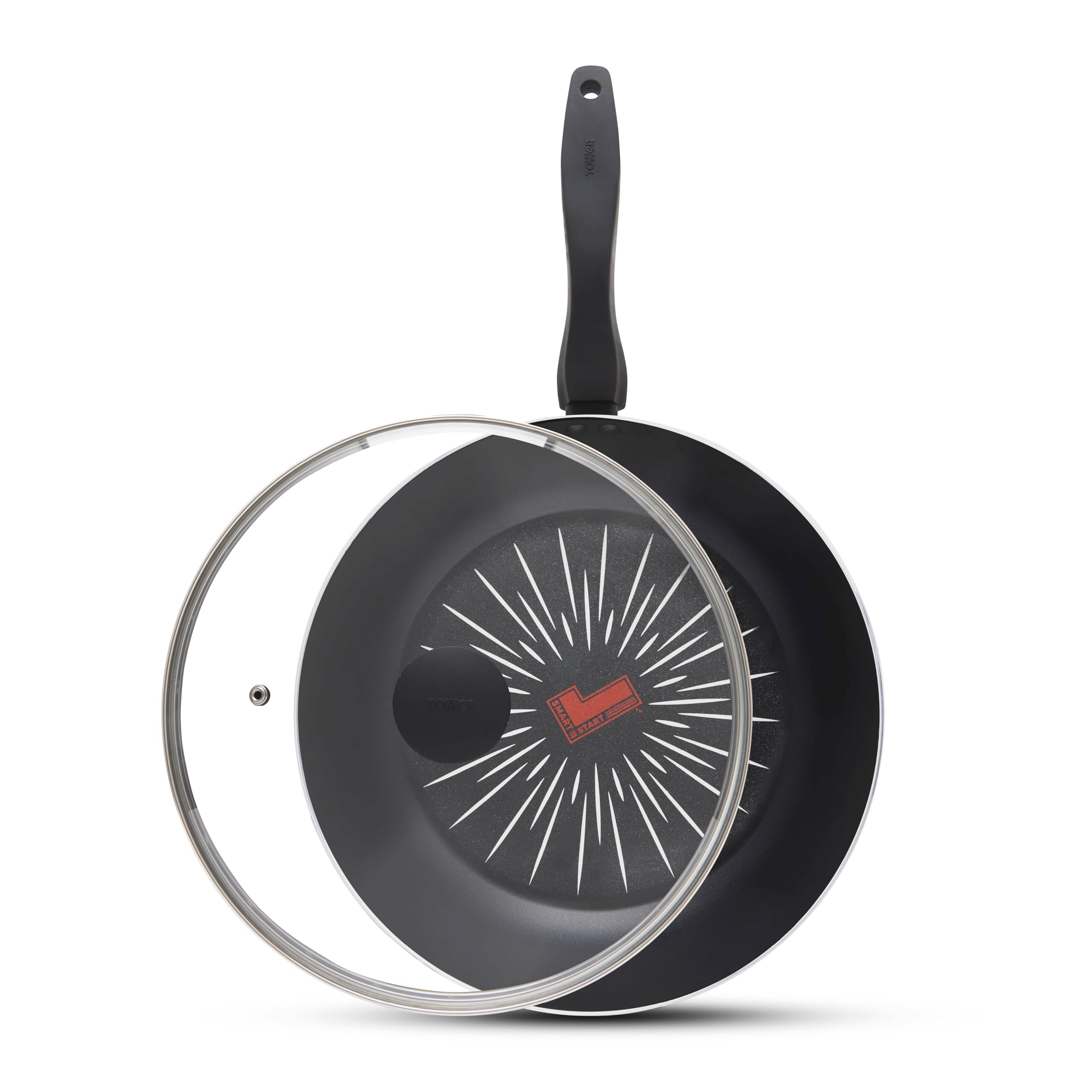 Tower Black Smartstart Forged 28Cm Aluminium Multi-Pan & Lid With Easy Clean Aeroglide Non-Stick, 8X Stronger, Induction Compatible, Oven Safe, Long Lasting, Pfoa Free, T800308