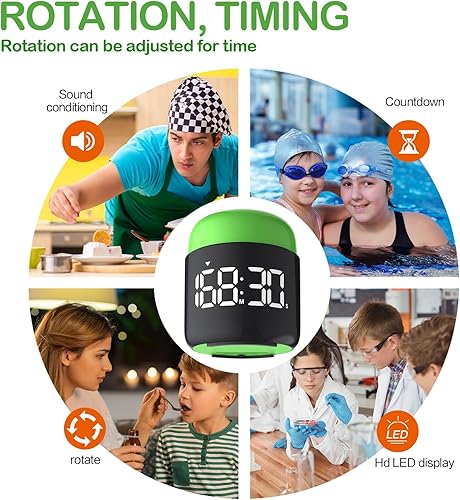 Miniatura 4 de Temporizador de giro de mesa, cronómetro con pantalla LED grande, alarma silenciosa y fuerte, cuenta regresiva de 199 minutos y más, luz nocturna