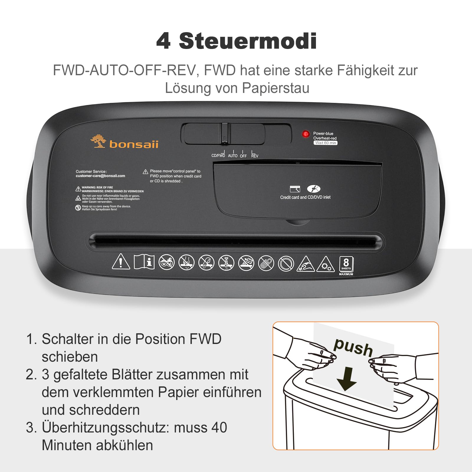 Bonsaii Aktenvernichter, 8-Blatt Streifenschnitt Papierschredder für Home Office, CD/Kreditkarten Schredder mit Überhitzungsschutz, Reißwolf, 13 Liter Papierkorb (S120-C)