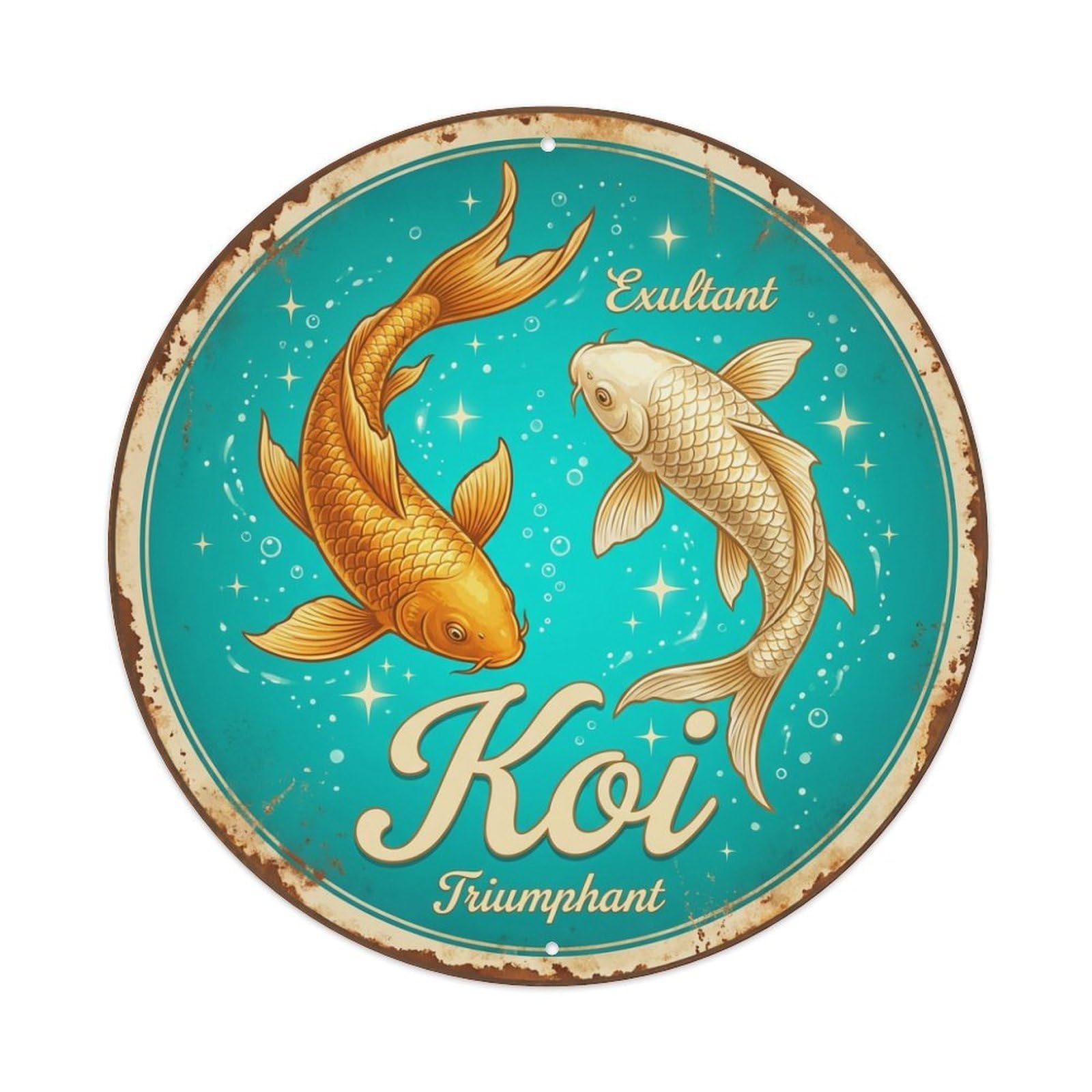 Metal Tin Sign Koi Fish Triumphant Victorious Japan Retro