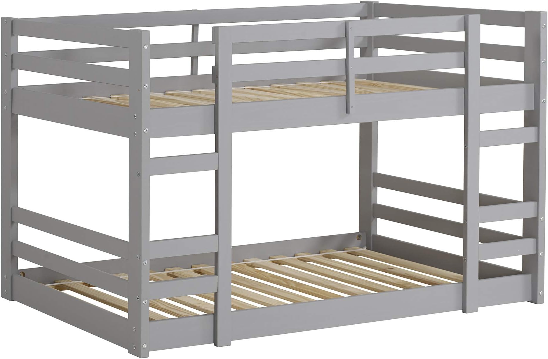 Walker Edison Alexander Classic Solid Wood Stackable Jr Twin Over Twin Bunk Bed, Twin Over Twin, Grey