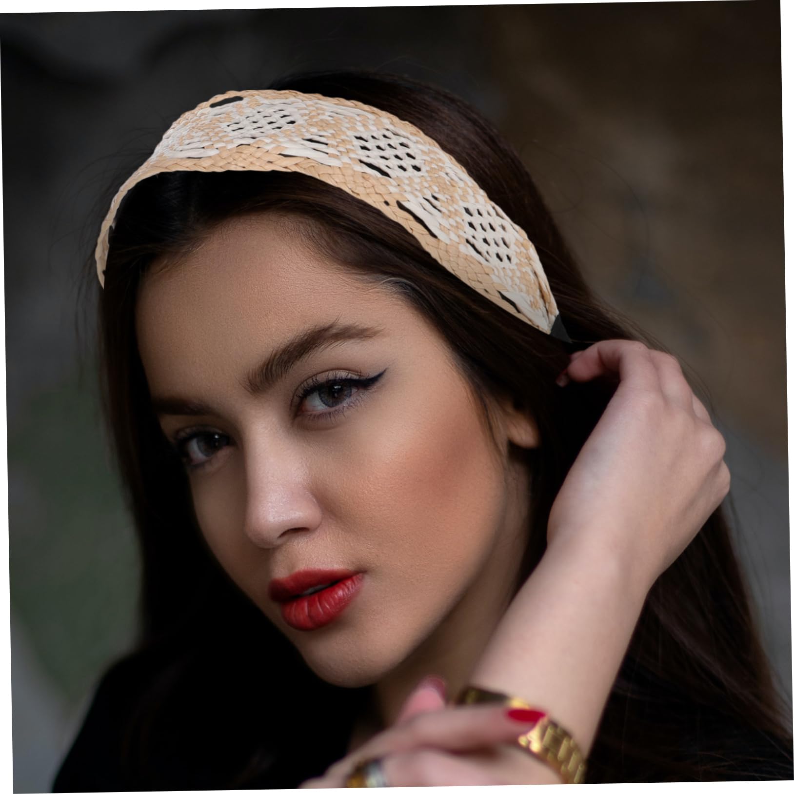 Ipetboom Bandeau Large en Raphia Tissé pour Femmes, Style Bohème Vintage, Coiffure Sécurisée et Facile à Porter, Accessoire Cheveux Beige pour Diverses Occasions