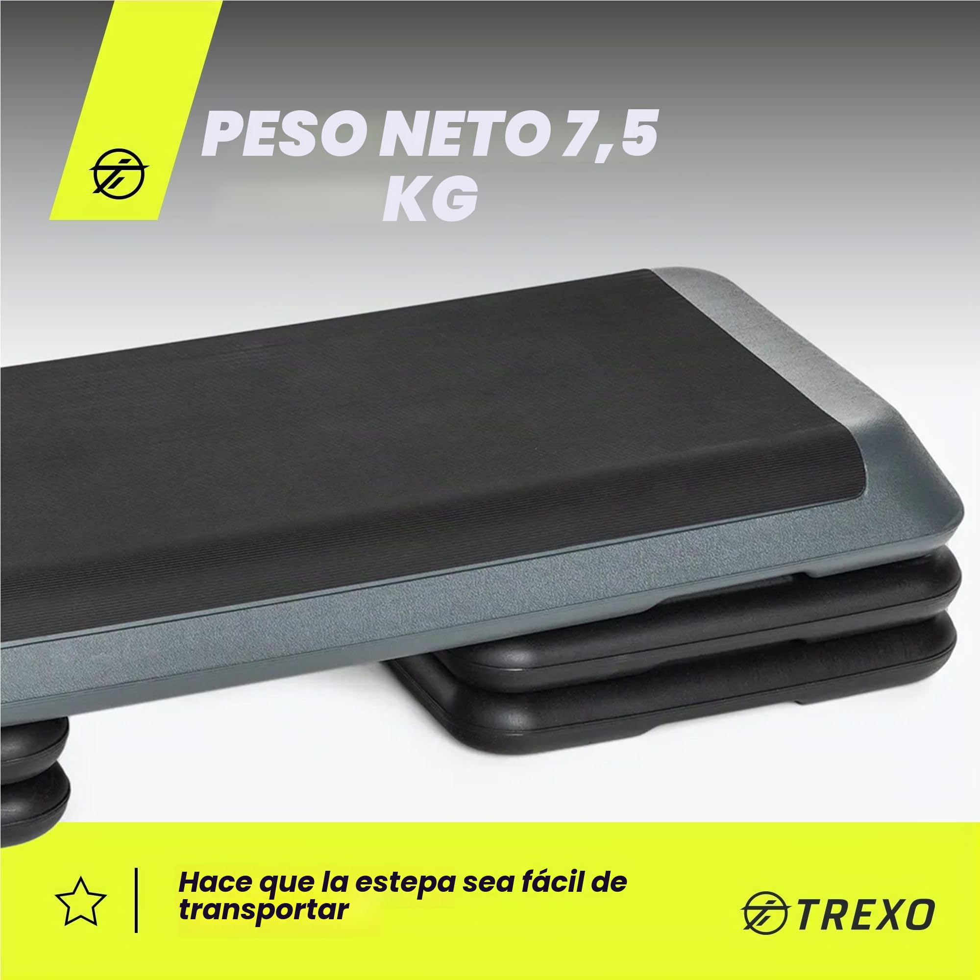 TREXO Aerobic Step para Ejercicios Cardio Fitness Altura Ajustable 10-15-20 cm Superficie Grande 109 x 41 cm Materiales Duraderos de Alta Calidad Entrenamiento Hasta 250 kg VERDE|NARANJA|MORADO