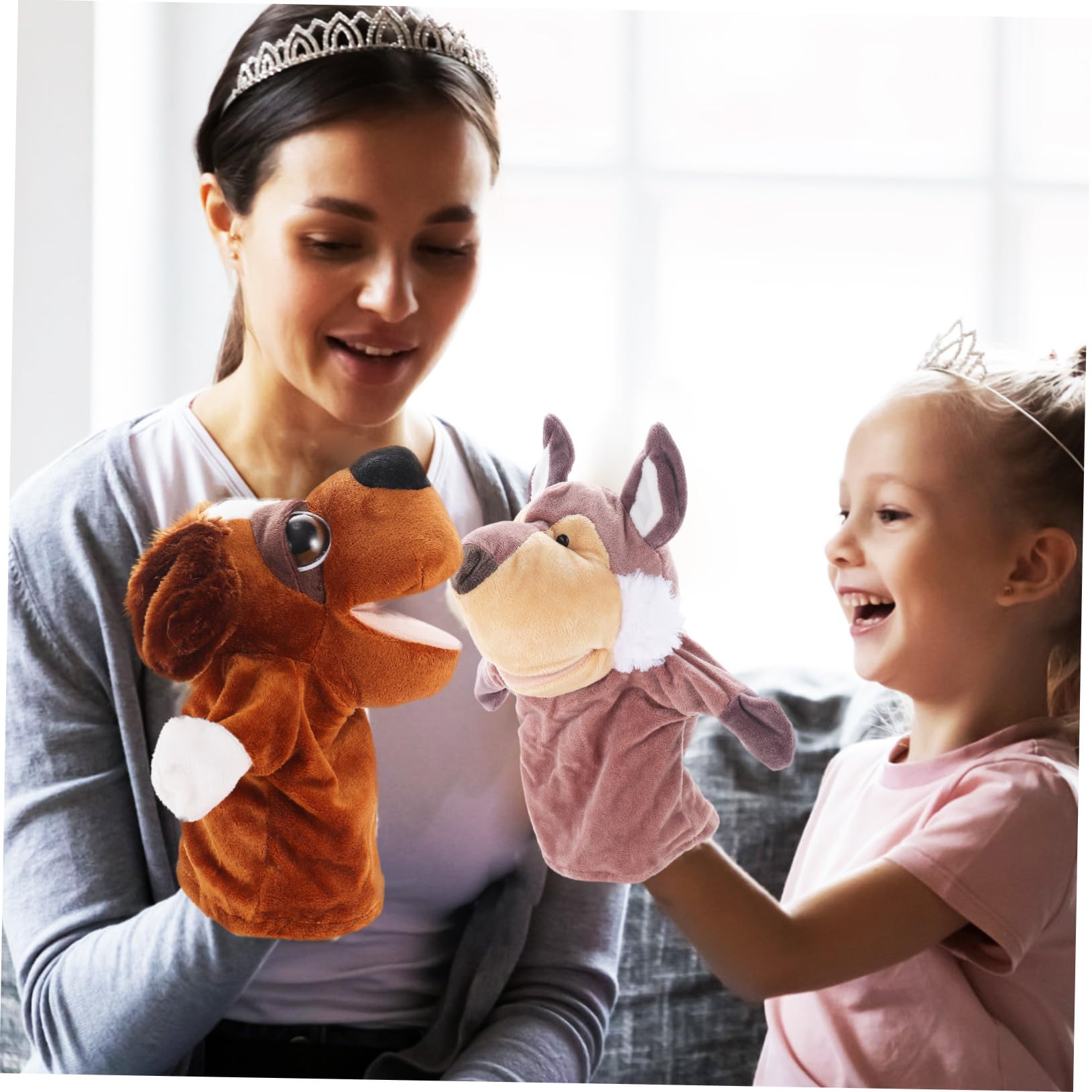 Marionnettes à Main Animales 5 Pièces en Peluche Courte