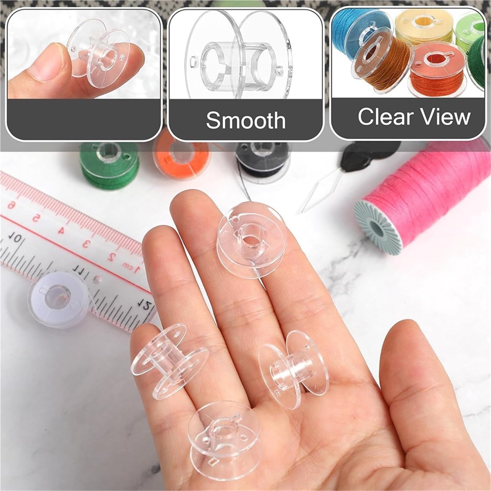 Bobinas de plástico transparente para máquina de coser, juego de 100/200/300 piezas para máquina de coser (200 piezas)