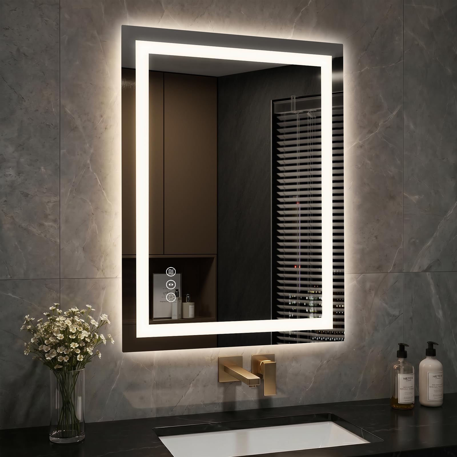 Kosmonia 24x32 Inch LED Bathroom Mirror with Lights, Anti-Fog, Dimmable