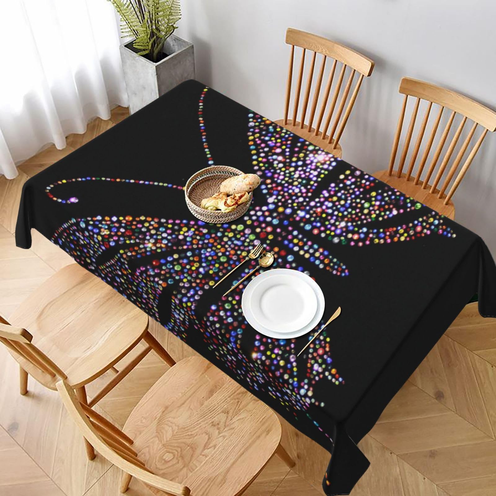 BNVSADC Rhinestone butterfly Printed Rectangle Tablecloth 228x152 CM, Water Resistant Polyester Table Cloth Decorative Fabric Table Covers for Kitchen Dining Table Parties Camping