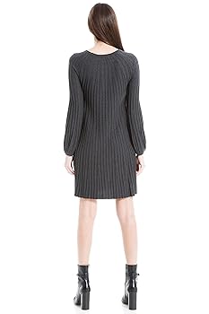 新品　ROSE DETAIL SLEEVE KNIT ブラック Max Studio Women's Long Sleeve A-Line Sweater Dress, Heather