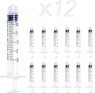 12 Pack 2ml Plastic Luer Lock Syringe, Measuring Syringe Individually Sealed for Scientific Labs, Measuring Liquids, Feeding Pets, Oil or Glue Applicator (2ml, 12)