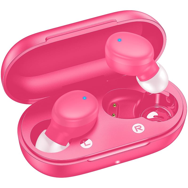 Fones de ouvido sem fio kurdene S8 Bluetooth 5.3 intra-auriculares com microfone e estojo de carregamento, rosa intenso
