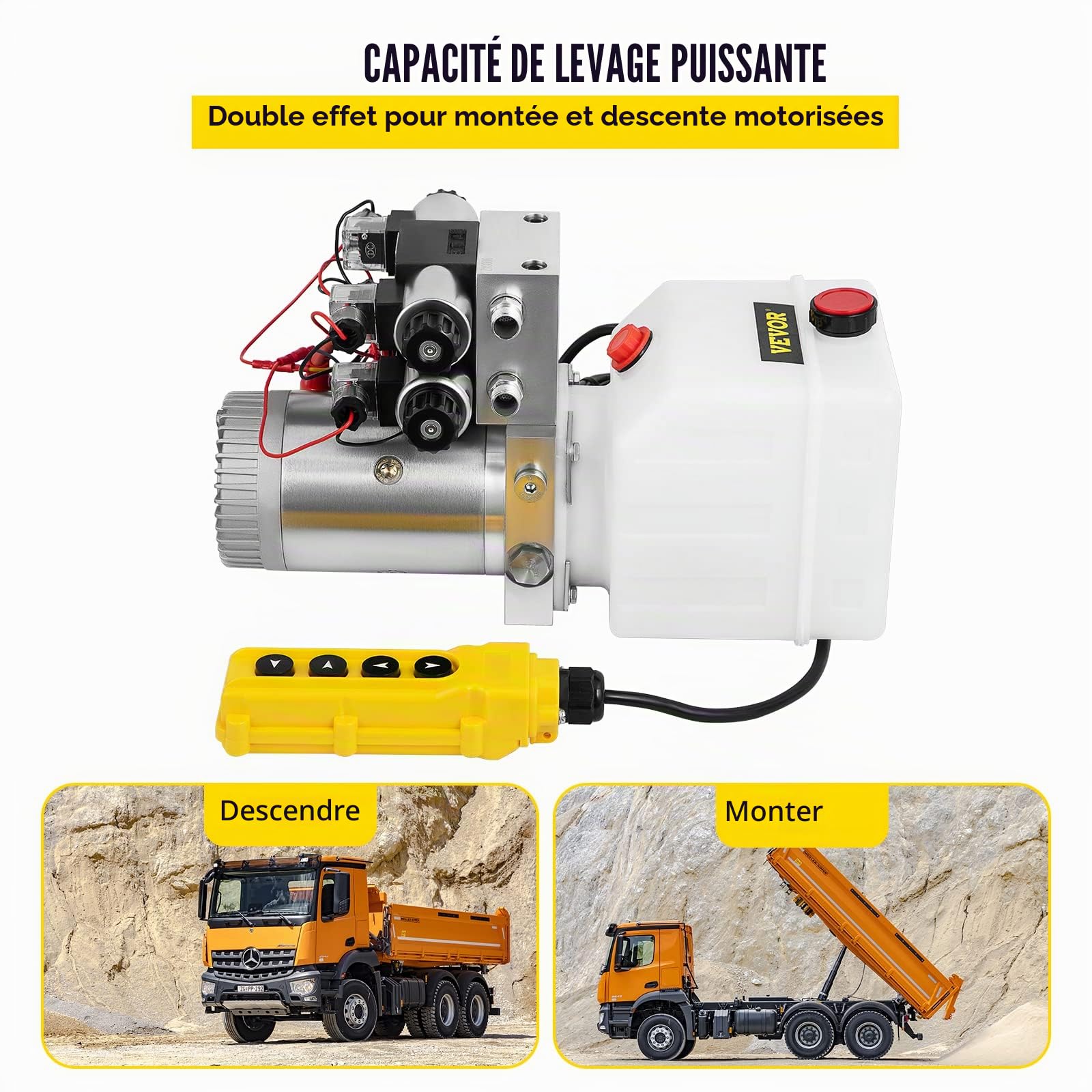 VEVOR Double Solénoïde Pompe Hydraulique 12V DC 4.5L Double Effet Solénoïde Unité Hydraulique 4.5L ZZ004234 Échappement Réparation Plastique