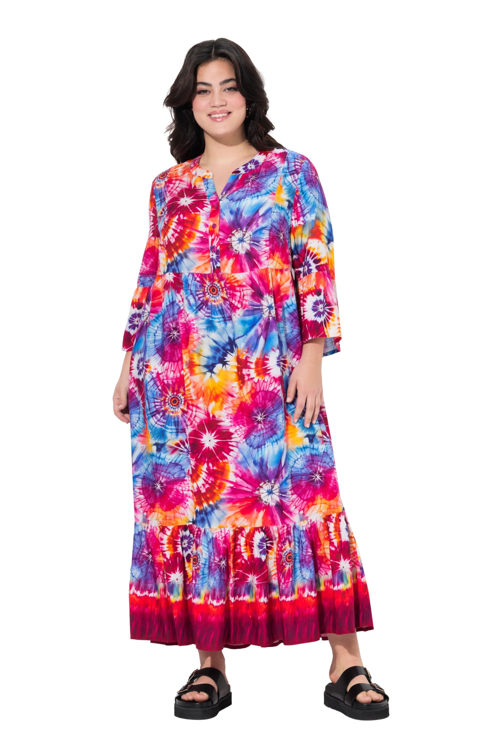 Angel of Style Damen große Größen Übergrößen Plus Size Maxikleid, A-Linie, Batikprint, Volants 840841