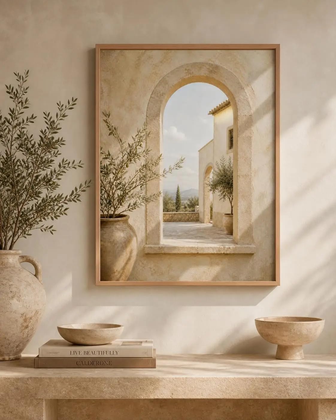 LTjiajuypd Canvas Prints Archway Wall Art Olive Courtyard Print Poster Neutral Landscape Decor(70x110cm/Frameless)