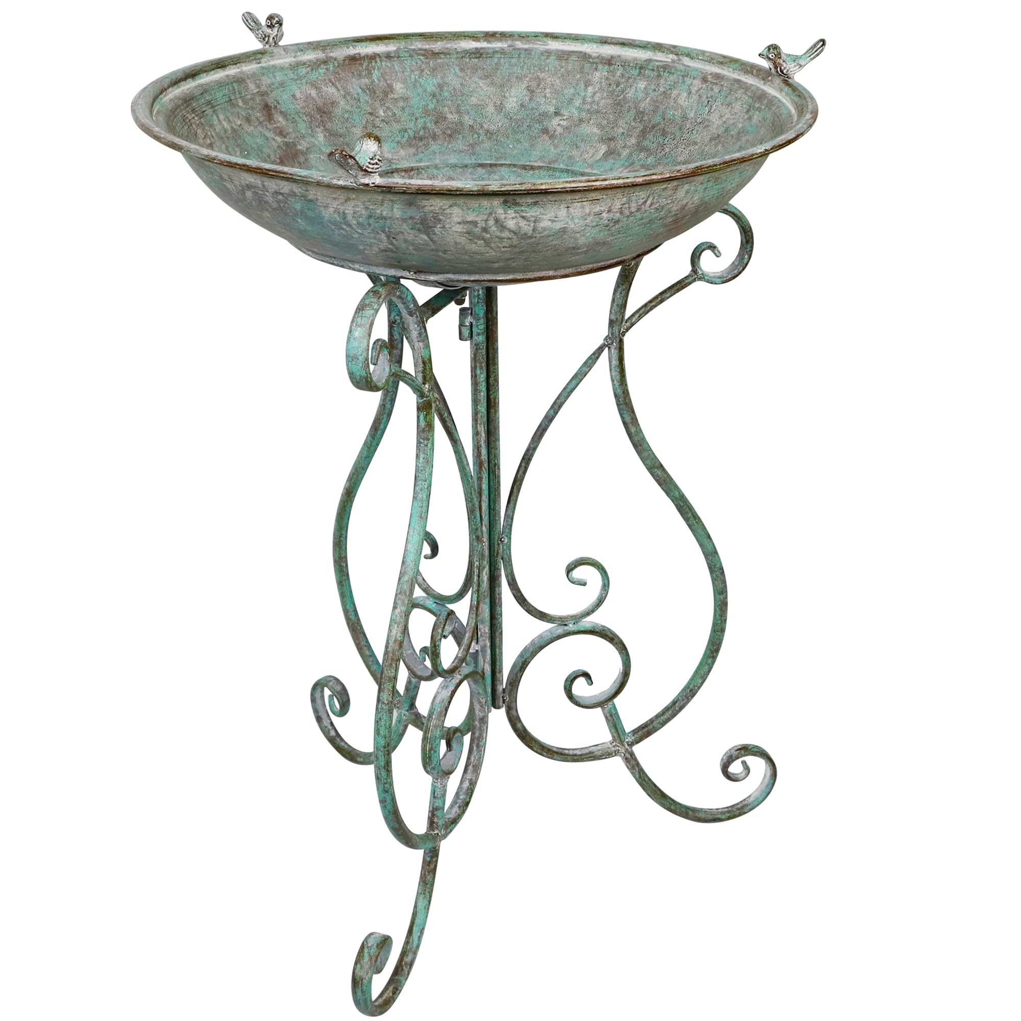 Solution4Patio 19.3" x 26.4" Vintage Metal Bird Bath for Outside - Foldable Garden Decor with Cast Iron Bird, Stable Birdbath Bowl & Feeder