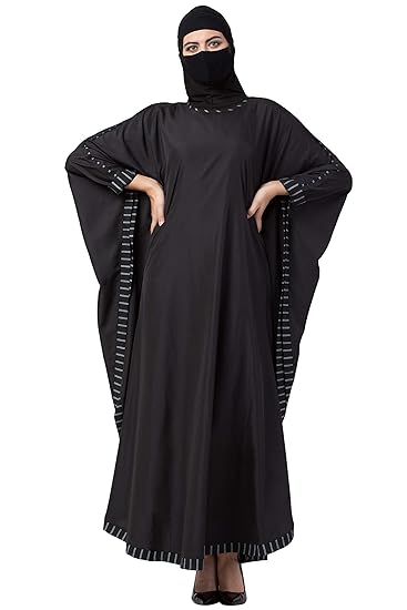 Musheco Full length Stylish Kaftan Abaya Made In Crepe fabric With Striped Border For Women & Girls (ME-KA-002-Black)