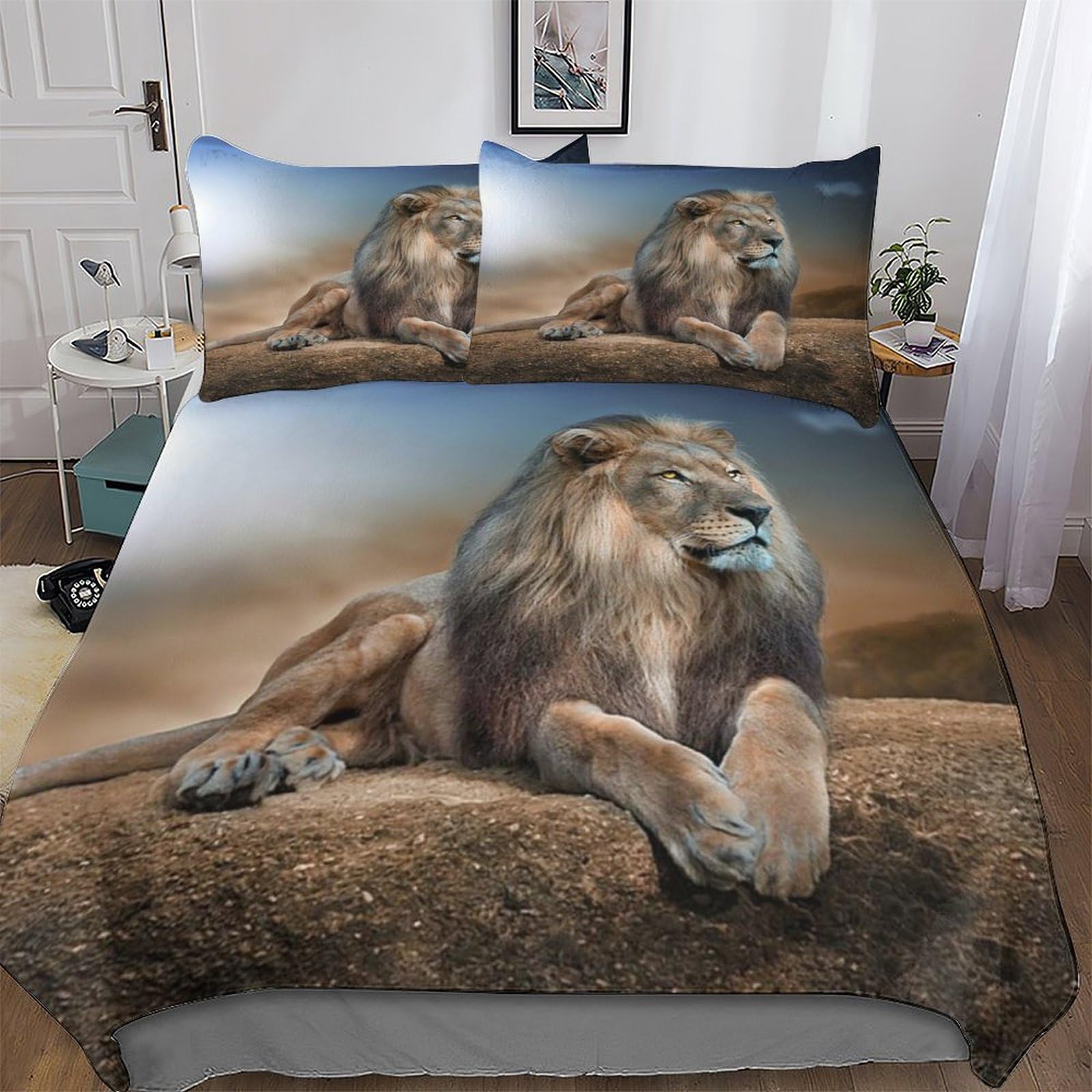 Housse couette lion parure de lit 3 pièces ultra douce 220x240