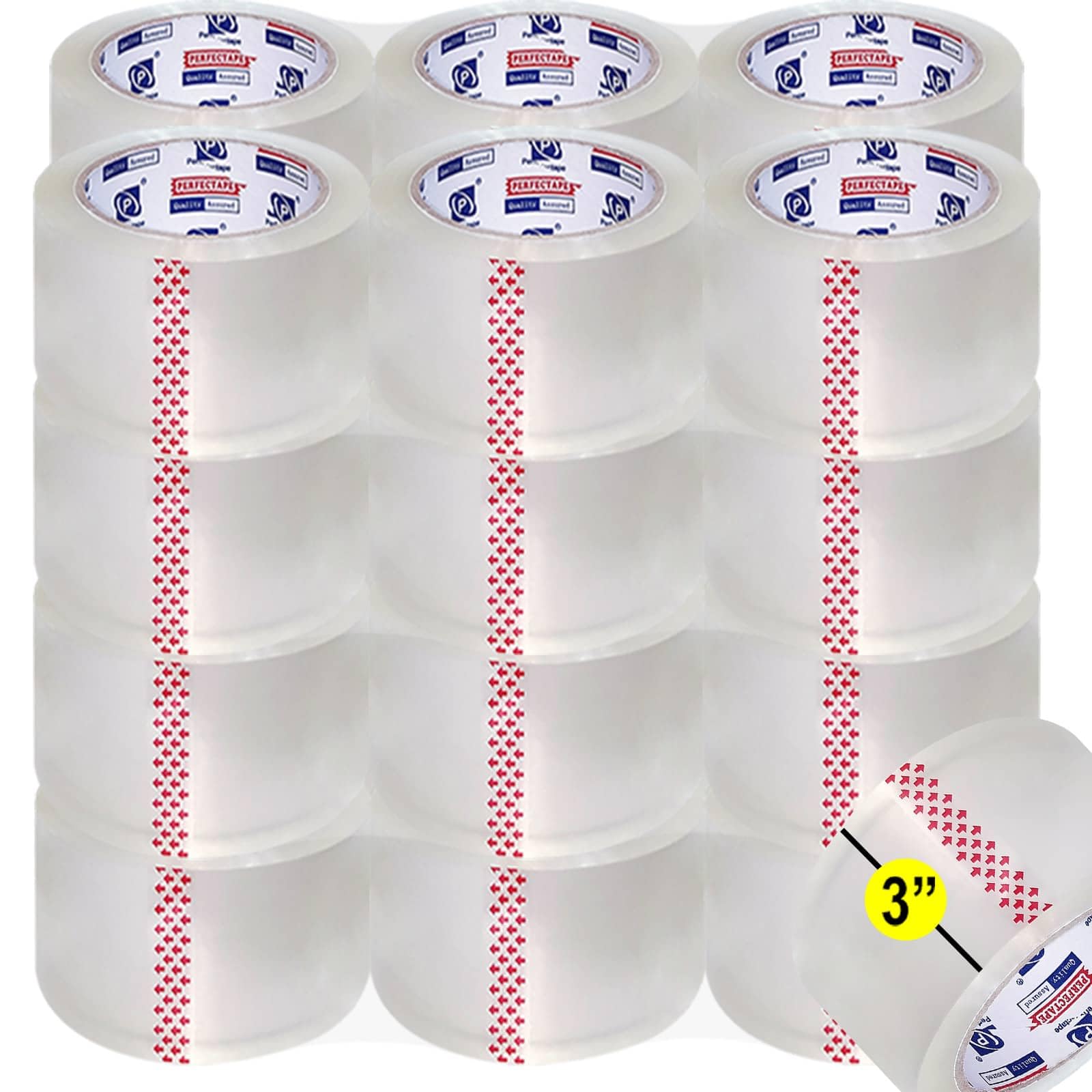 PERFECTAPE 3" Heavy Duty Packing Tape 24 Rolls, Total 1560Y, Clear, 2.7 mil, 3 inch x 65 Yards, Ultra Strong, Refill for Packaging and Shipping
