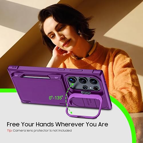 Miniatura 7 de CENMASO - Funda con soporte invisible para Samsung Galaxy S24 Ultra con tarjetero y protección mejorada para cámara, funda militar contra caídas