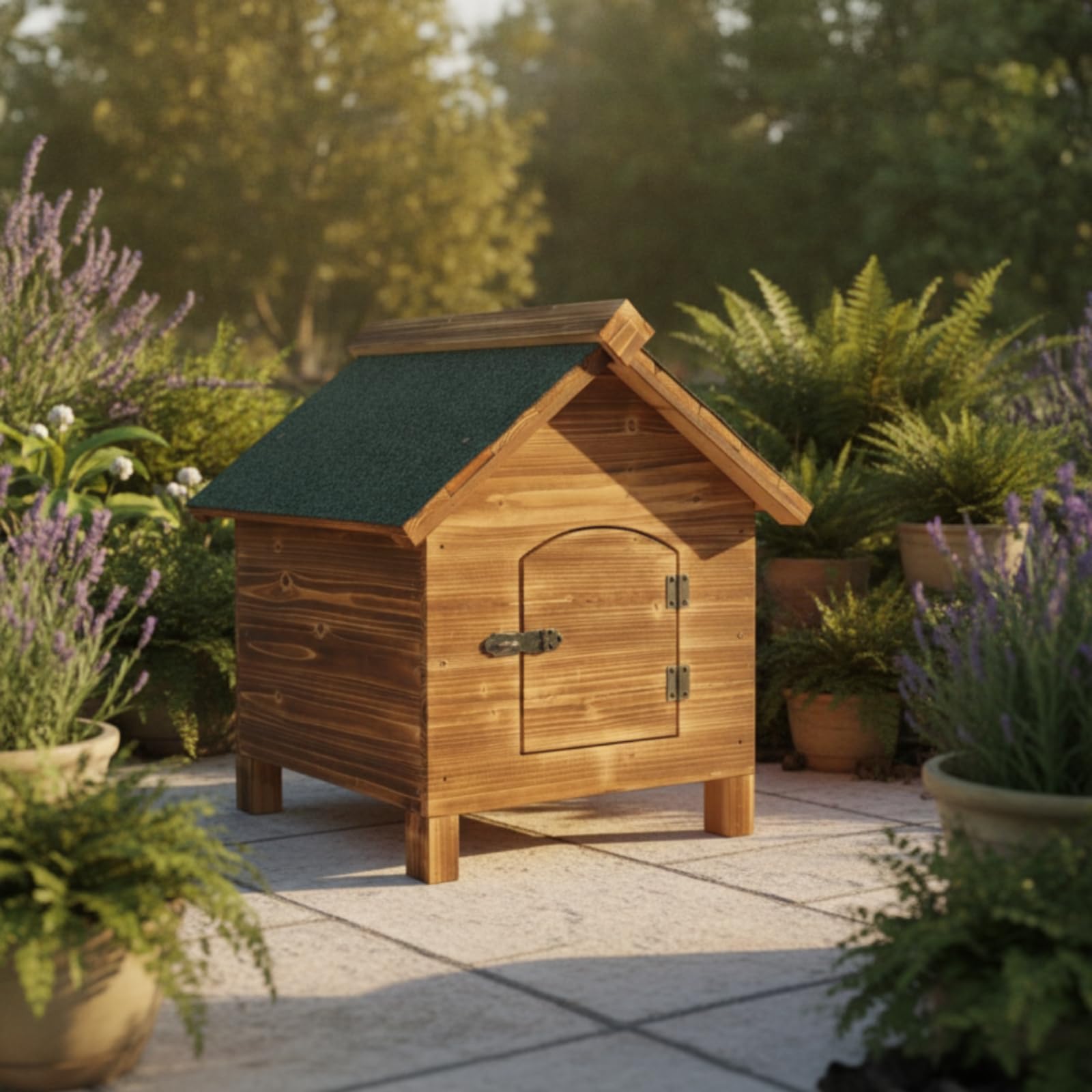 Stabil Katzenhaus mit Spitzdach, Gartenmodell Mit Wasserdichtem Dach Und Tür An Der Vorderseite
