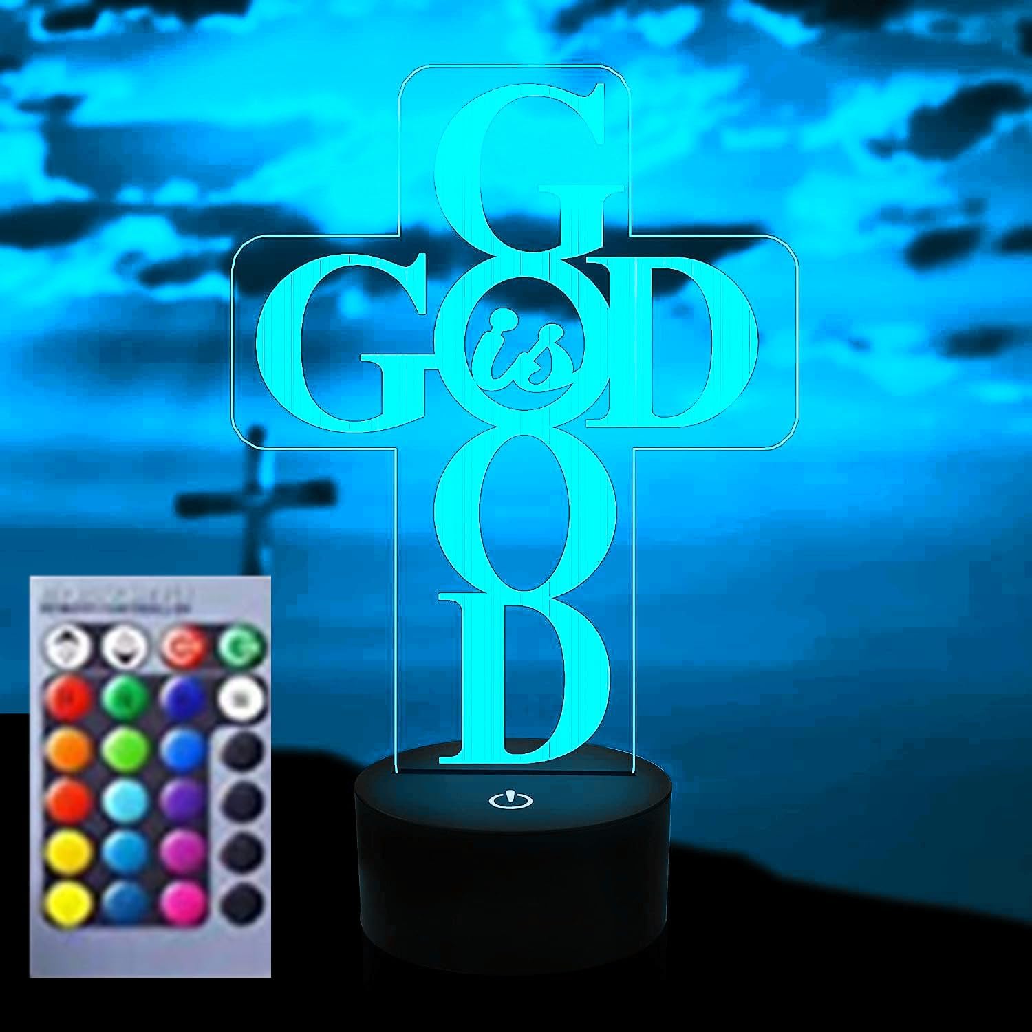 3D Jesus Cross led Night Light Lamp Illusion Night Light 16 Color Changing Table Desk Decoration Lamps Gift Acrylic Flat ABS Base USB Cable Toy