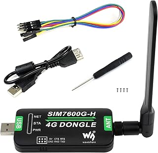 SIM7600G-H 4G DONGLE with Antenna, Industrial Grade 4G USB/UART, Communication and GNSS Positioning Support PC/Raspberry Pi/Drone/Industrial Computer, Support Global Band