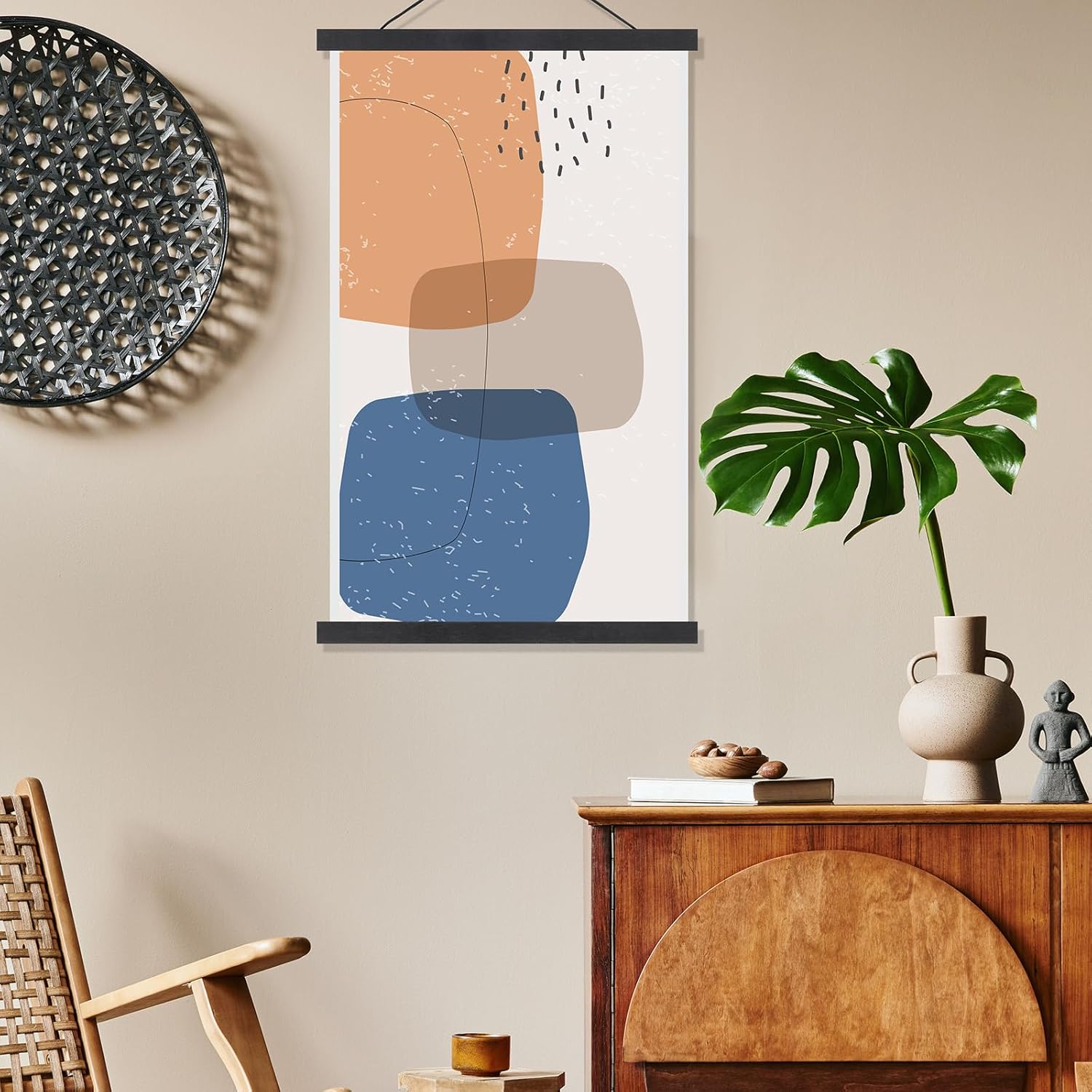 Kanayu 6 Pack Magnetic Poster Frame Hanger Light Wooden Frames for Teak Wooden Poster Hanging Kit for Walls Maps Prints Photos Pictures Canvas Artwork Display(16 Inch,Black)