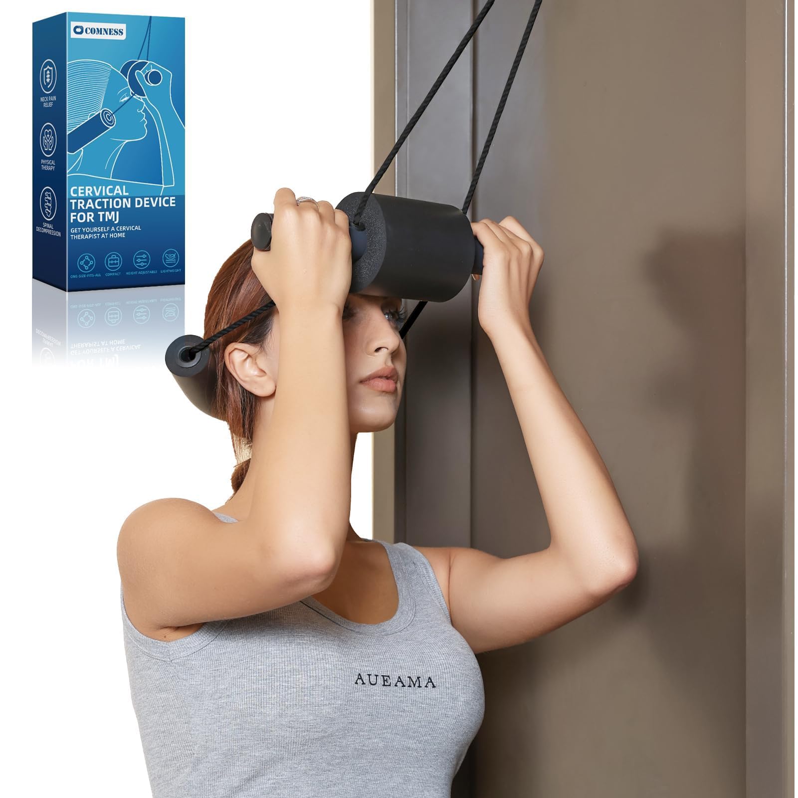 Cervical Neck Traction Device for Home Use, Restore The Natural Curve of The Neck, Neck Stretcher Mochine Over Door for Neck Pain Relief. (Thick)