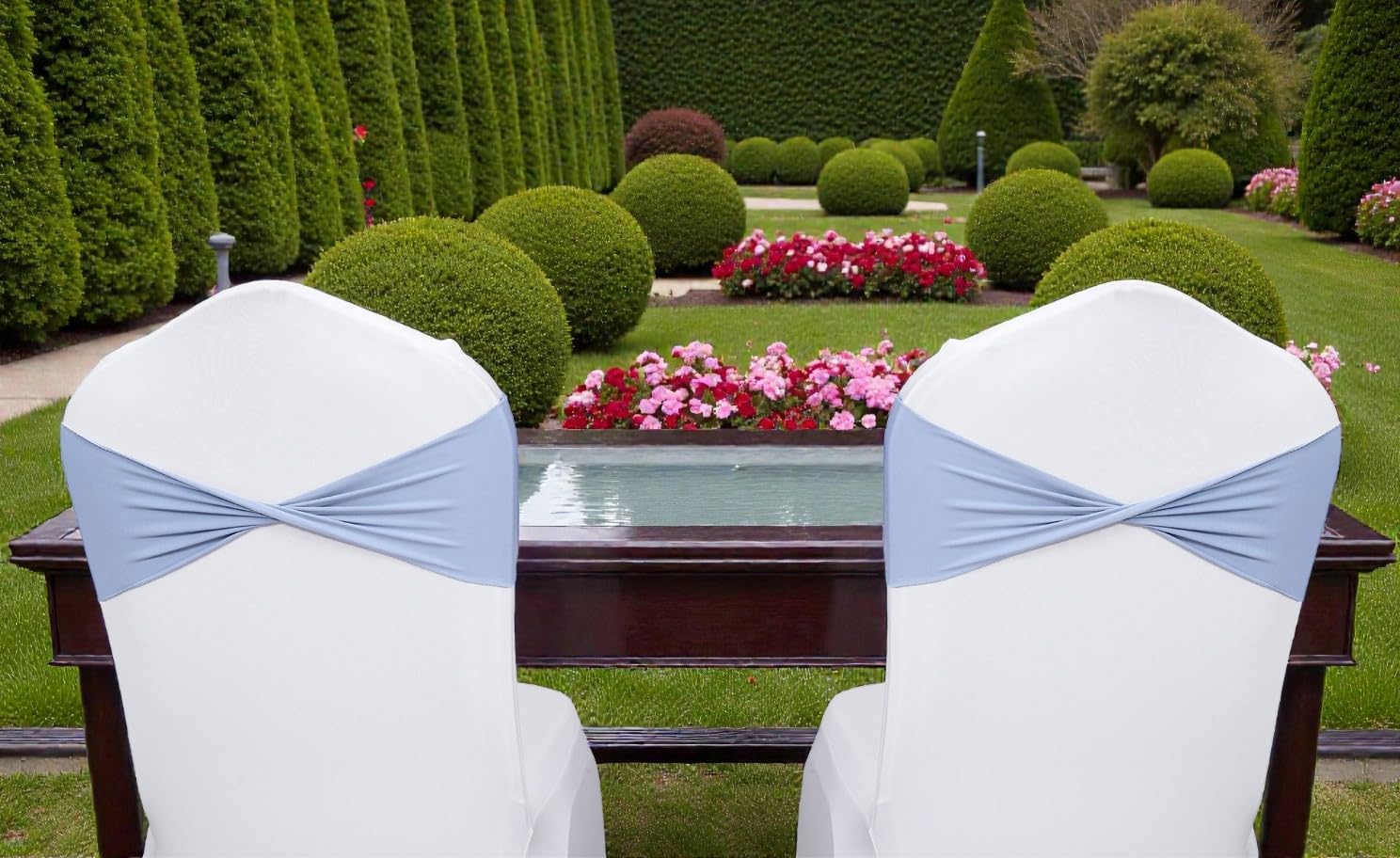 VDS Pack of 150 PCS | Baby Blue | Spandex Chair Sashes Bows Without Buckle | Stretch Elastic Banquet Universal Folding Chair Band Tie with for Wedding Party Conference Celebration Event Decoration