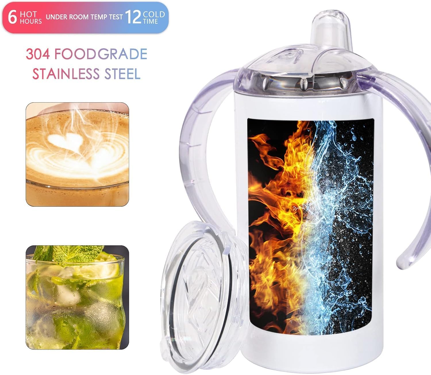 6 Pack Sublimation Blanks Sippy Cup Baby Bottle with Handles Straight Stainless Steel Insulated Skinny Tumblers with Splash proof Lid 12 oz Shatterproof Water Tumbler