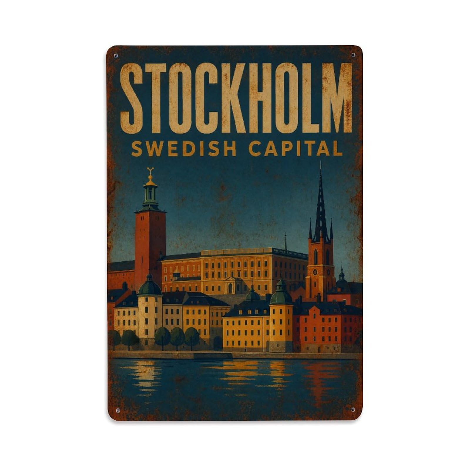 Huiyhb 8X12inch(20X30cm) Vintage Travel Stockholm Swedish Capital Sweden Metal Tin Sign