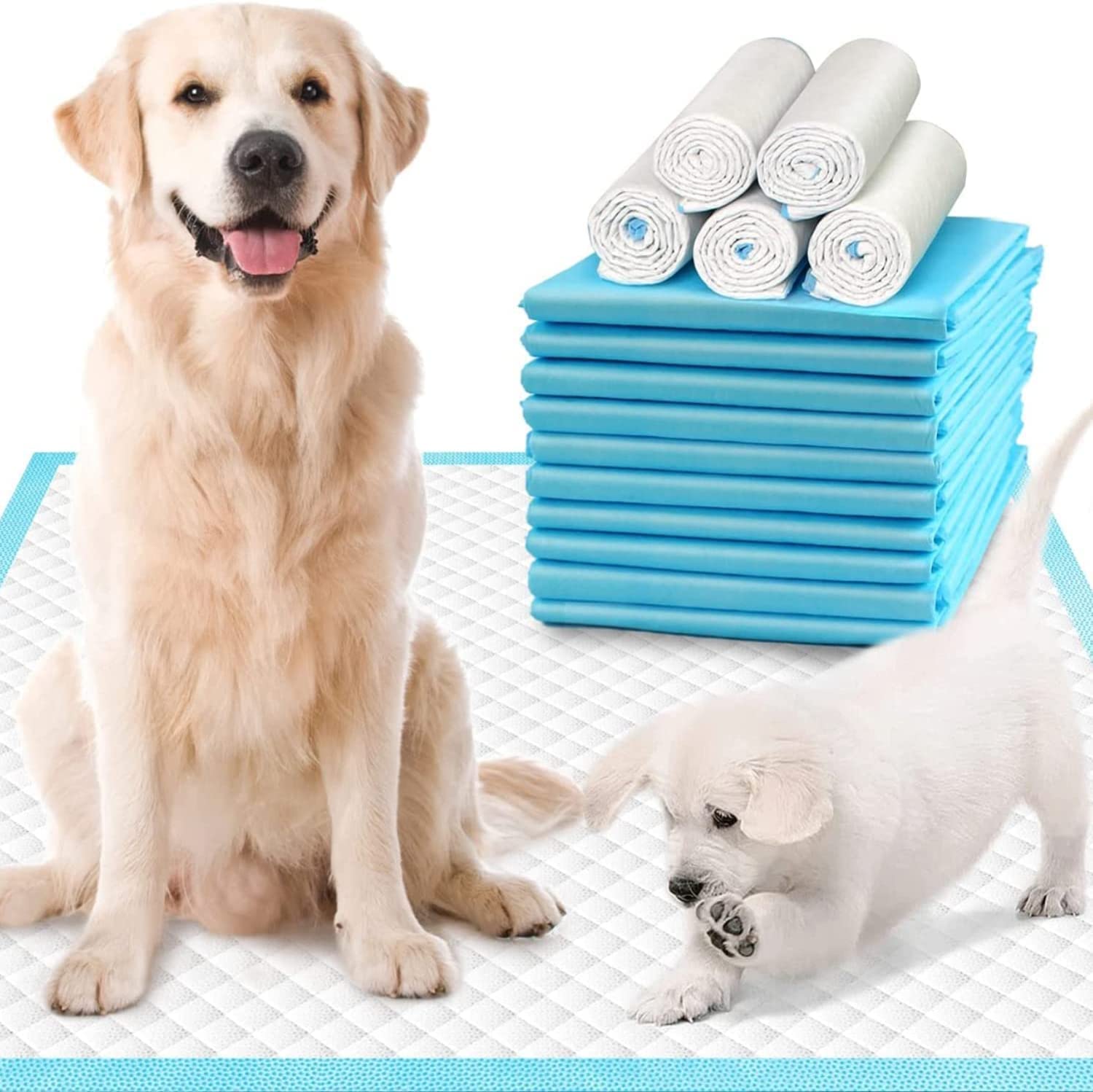 VHIZLET Pet Pee Pads, Puppy Potty Training Pet Mats 20 Pcs 60x90 cm Dog Pads Extra Large Disposable Super Absorbent & Leak-Free Pee Pads for Dogs, Cats, Rabbits 20 Pcs 90x60 cm - Blue