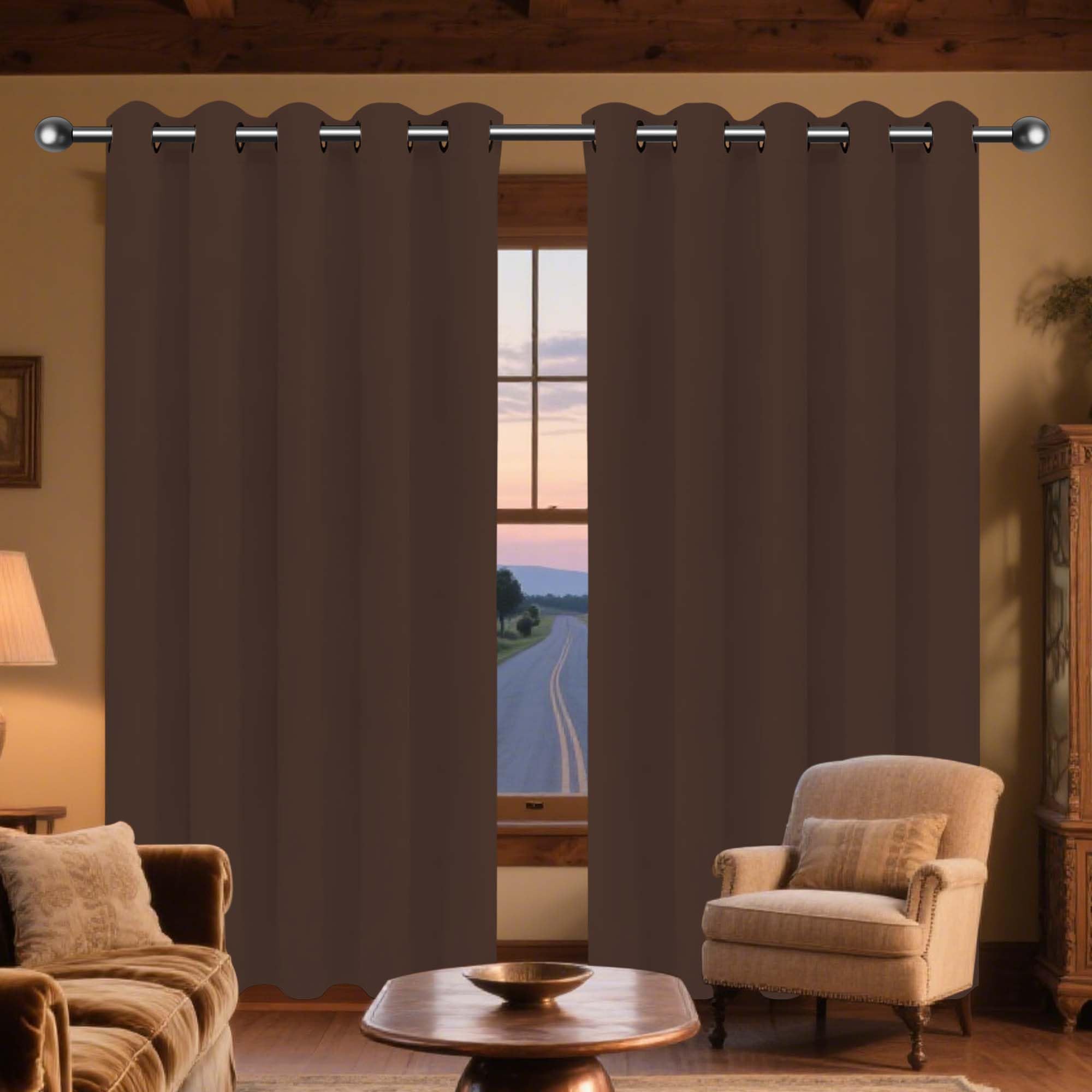 Rideau décoratif à œillets brun 202x120 cm isolant thermique pour vitrage de chambre