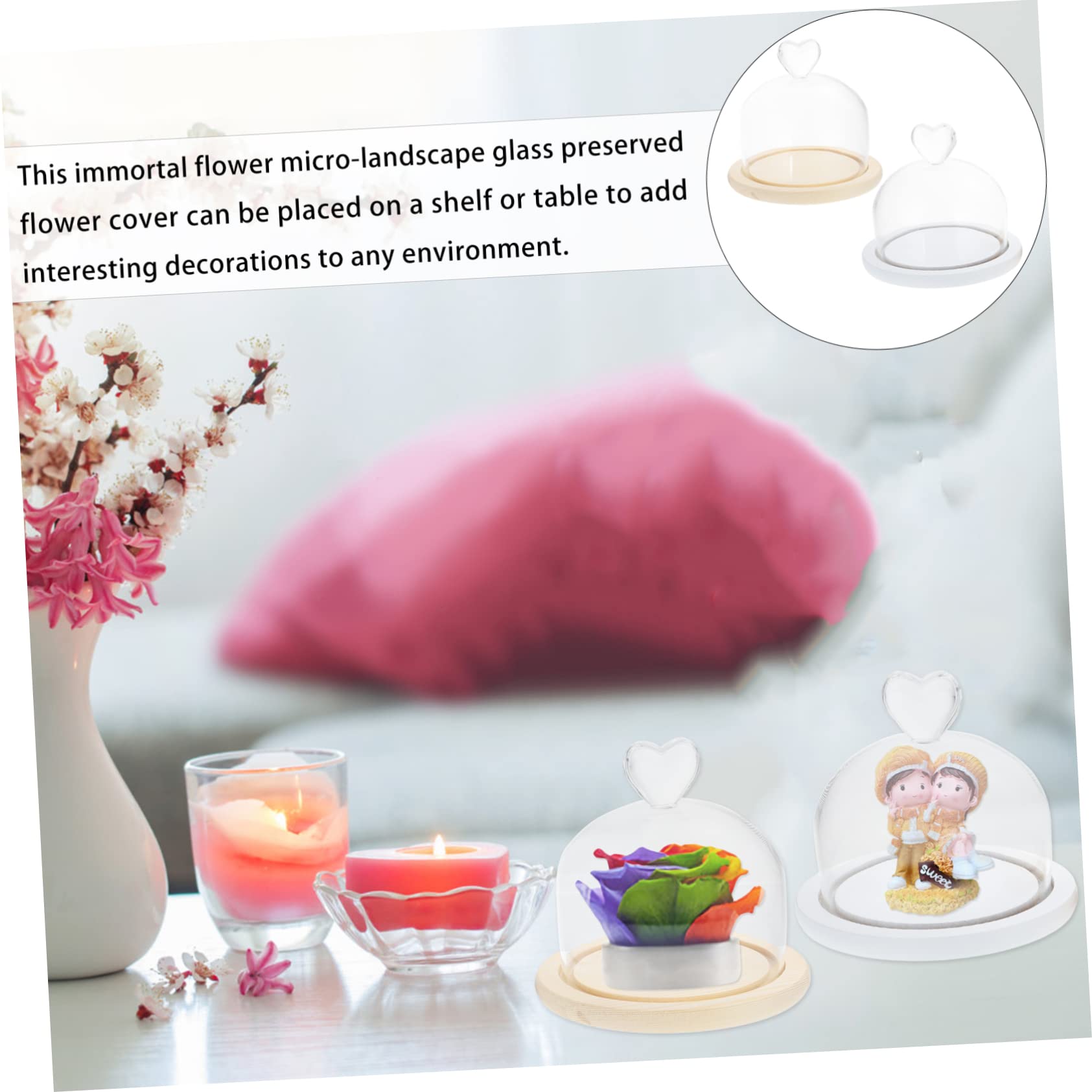 Homoyoyo 2 Stück Glasdome mit Holzsockel Dekorativer Glaskuppel für Trockenblumen und Mikro Landschaften Tischdeko für Wohnzimmer Hochzeit Weihnachten und Besondere Anlässe