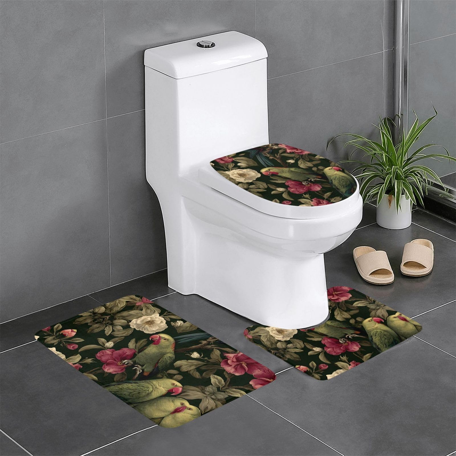 Tapis de salle de bain antidérapants lot de 3 perroquets pour sécuriser vos WC