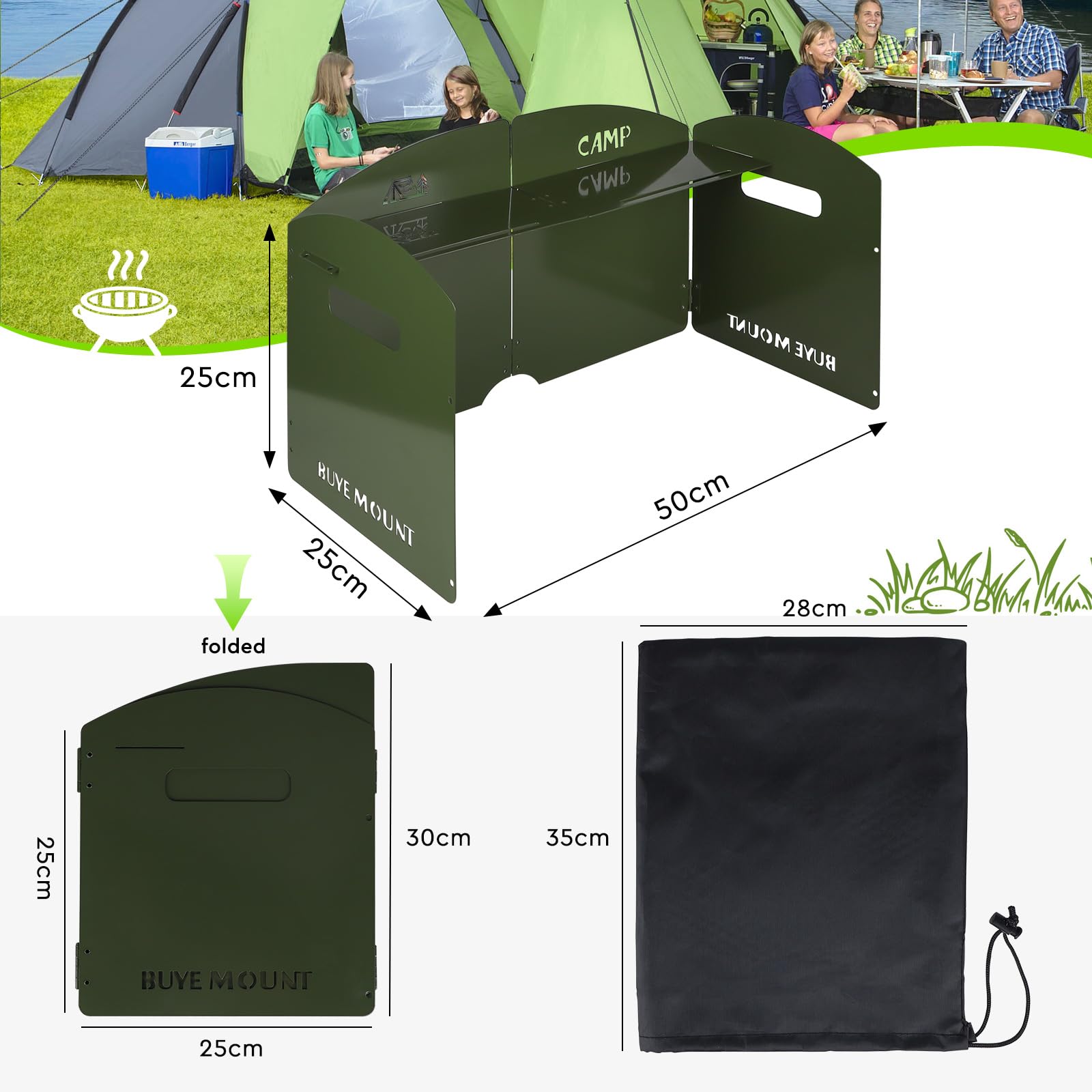 Parabrezza per fornello da campeggio Parabrezza per stufa con borsa stufa esterna parabrezza pieghevole a 5 piastre per trekking, picnic, cucina, accessori da campeggio (verde militare)
