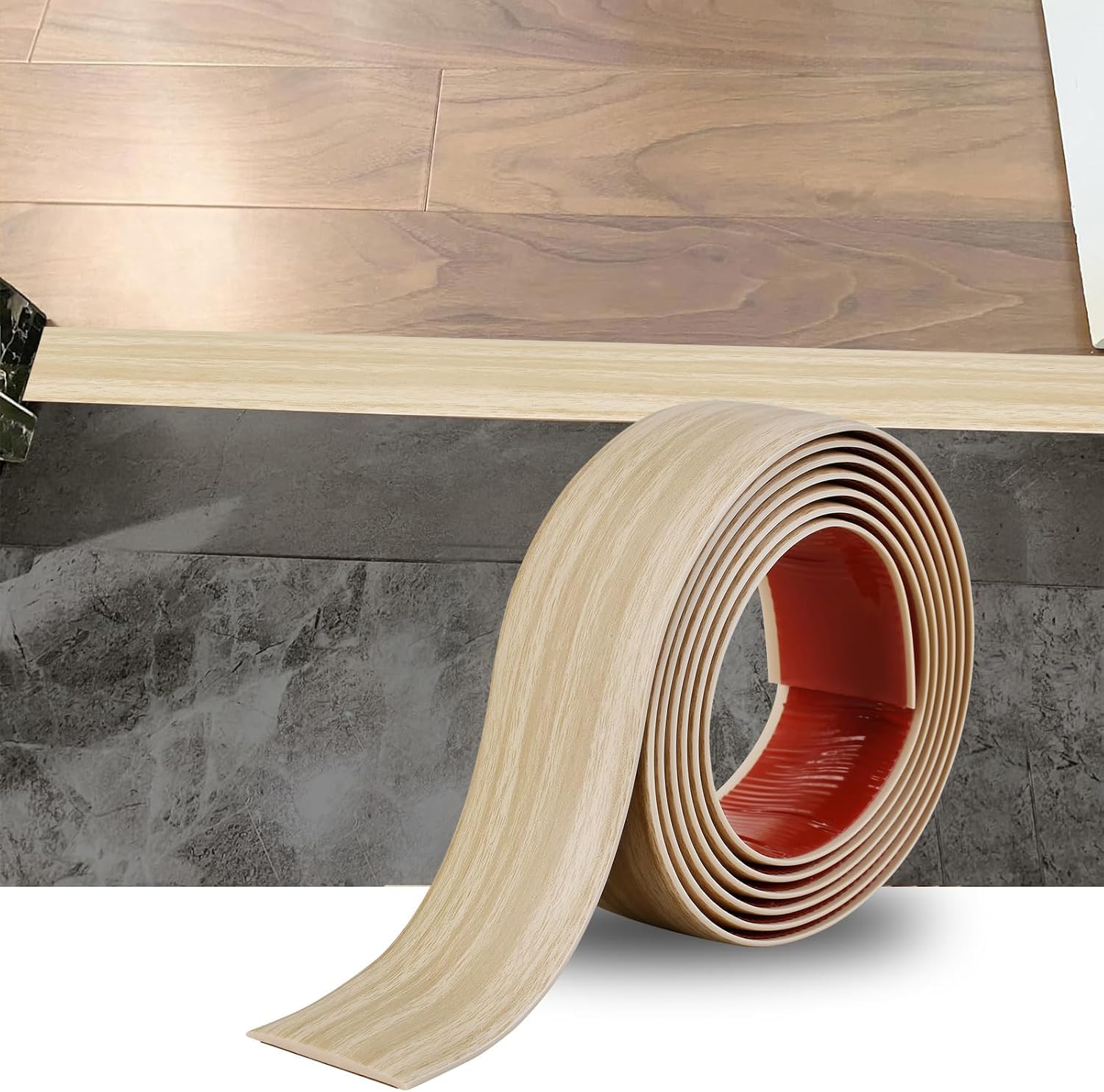 10M PVC Floor Transition Strip Laminate Floor Cover Strips Self Adhesive PVC Floor Door Divider Strip Flat Laminate Profile Flooring Edge Trim Joining Strip Door Bar(4cm,Beige Grain) — image 1
