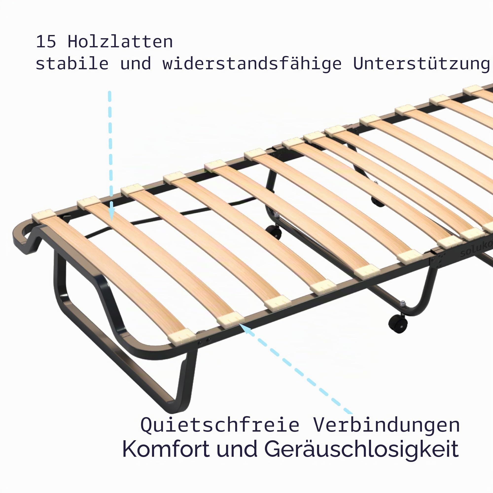 soluko Klappbett 80x200 mit Lattenrost, Memory-Foam-Matratze, Staubschutzbezug inklusive, Stabile Konstruktion mit 4 Lenkrollen – Made in Italy