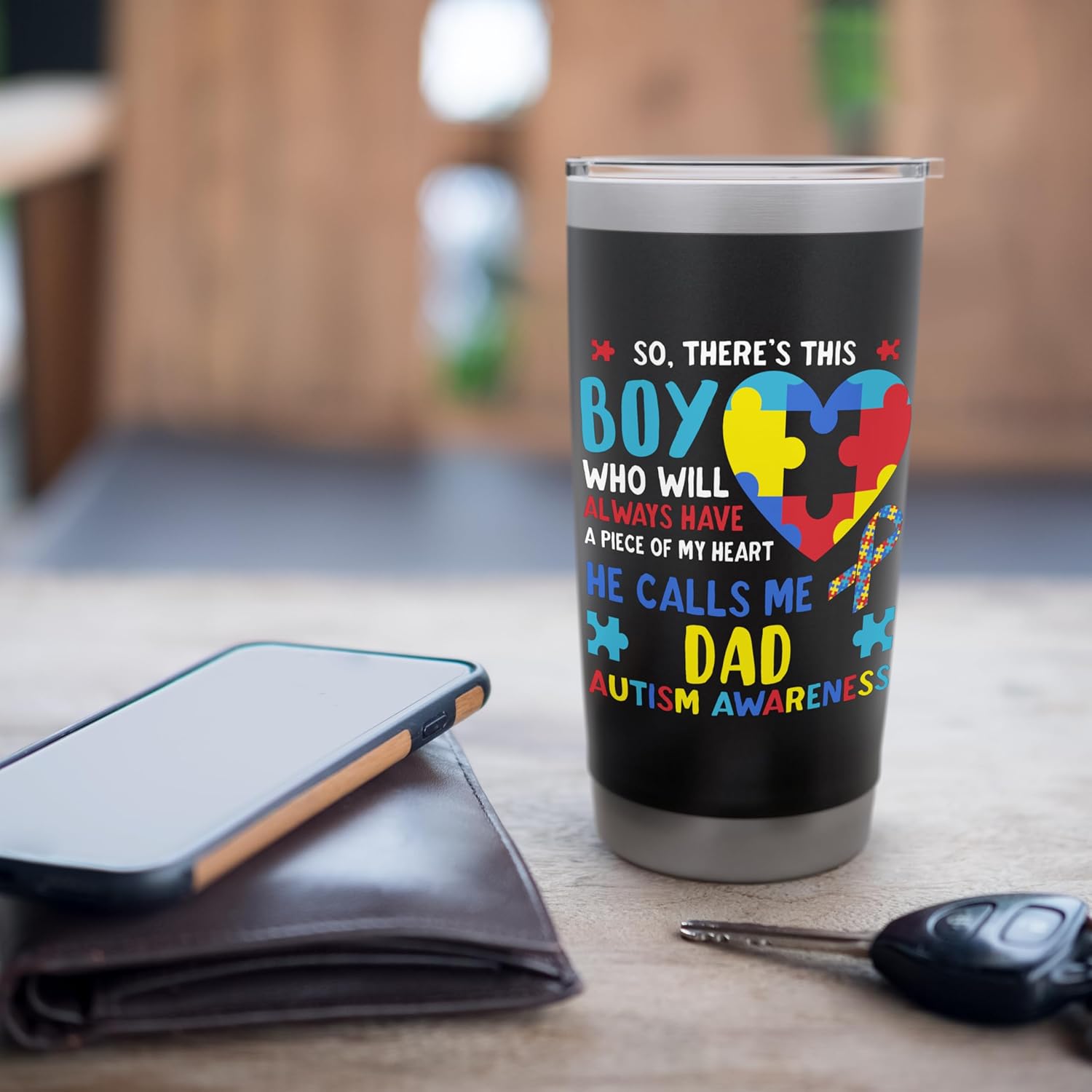 There's This Boy He Calls Me Dad Father Autism Awareness Stainless Steel Insulated Tumbler - Image 7