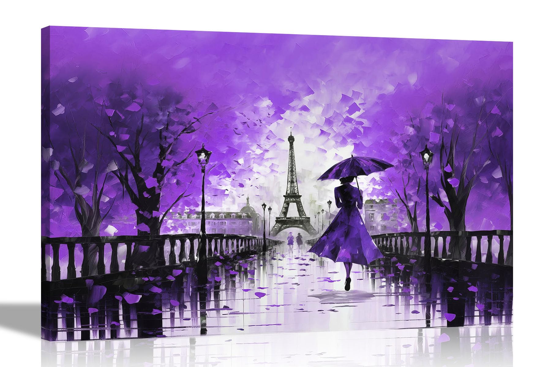 Artley Prints Purple - Calm Of The Rain In Paris Modern Abstract Canvas Pictures For Living Room, Bedroom, Hallway, Kitchen - Colourful Prints 51 X 35Cm (20 X 14 Inches)