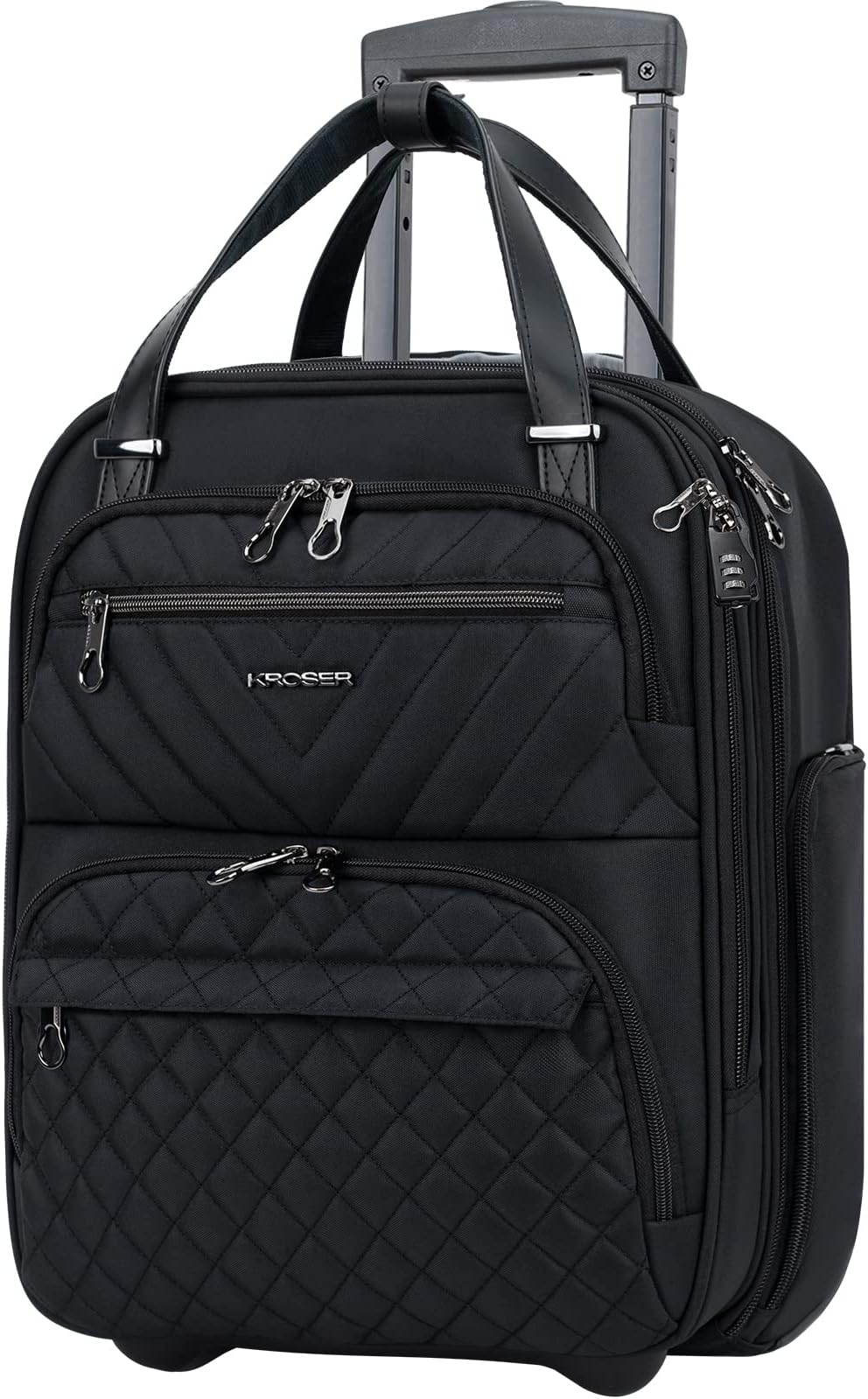 Carry On Underseat Multi-functional, 16-inch Underseater Lightweight Overnight Suitcase for Men Women, Black