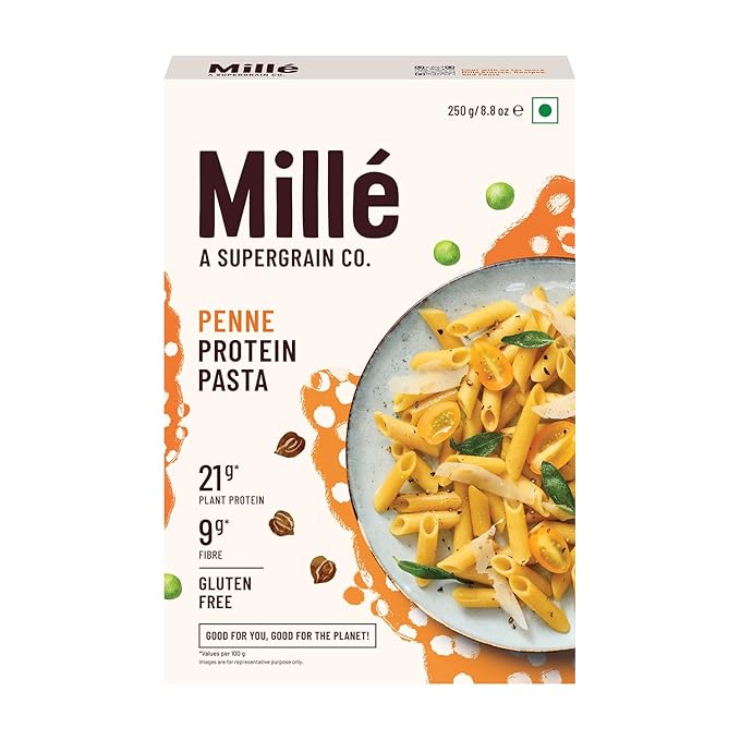 Mille High Protein Penne Pasta | No Maida | 1.8X Plant Protein | 250Gms