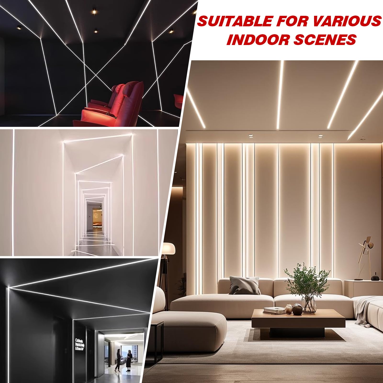Profilo LED per cartongesso, 10 × 1 m, per strisce LED da 12 mm, profilo LED da incasso con diffusore, profilo da incasso in alluminio per cartongesso, soffitto, parete, illuminazione indiretta