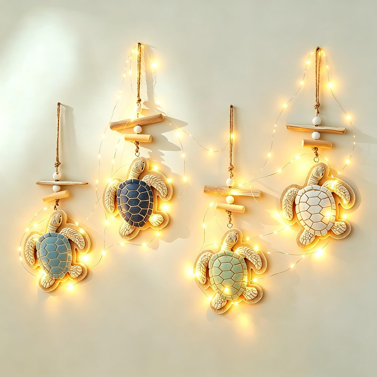 Glowing Coastal Sea Turtle Wall Art, Lighted Hanging Wall Decor with Lights(4pcs)
