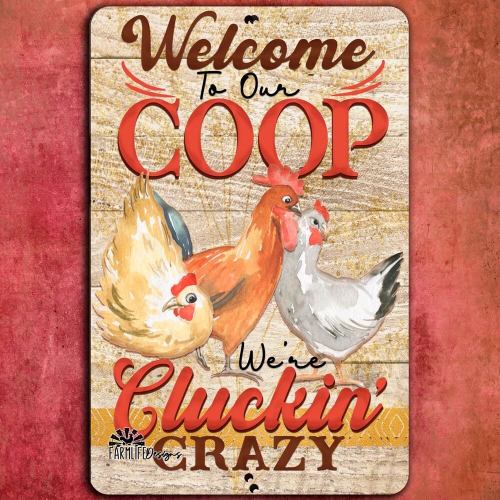 Funny Chicken sign Welcome to Coop Hens metal wall art rooster decor outdoor tin home decor